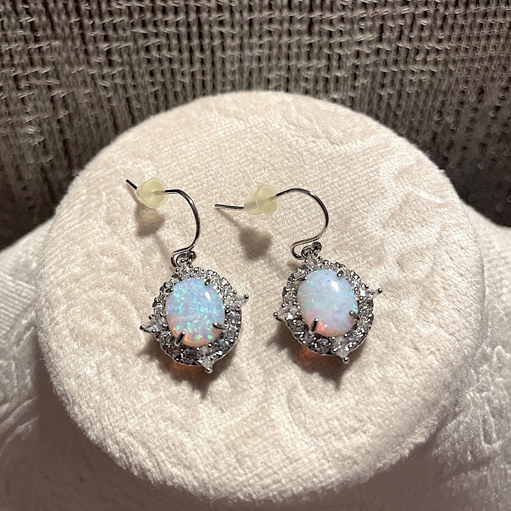 Bomb Party Elegant Silver Opal Earrings
